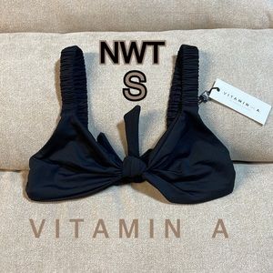 NWT VITAMIN A black ZURI knot tie scrunch strap bralette or bikini top size S